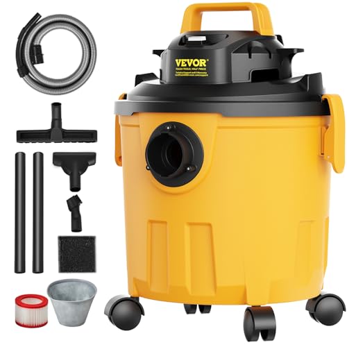 VEVOR 5 Gallon 6.0 Peak HP Wet and Dry Shop Vac， Portable Shop Vacuum and Blower 3-in-1 with Filter, Hose and Attachments for Home and Car Cleaning Black/Yellow - color: Plastic, size: 5 Gal+6 Peak HP+Wet/Dry