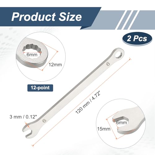 HARFINGTON 2Pcs Super Thin Combination Wrench 6mm Metric 12-Point Box and Open End Stainless Steel Double Ended Spanner Tool for Automotive Pipe Furniture Machinery DIY Repair, Silver - size: 6mm
