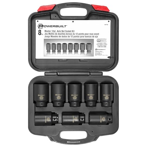 Powerbuilt 8 Piece 1/2-in. Drive Impact Rated Metric Axle Nut Socket Set 12 Point, 29mm-39mm, Heavy Duty Storage Case - 647752 - style: Axle Nut