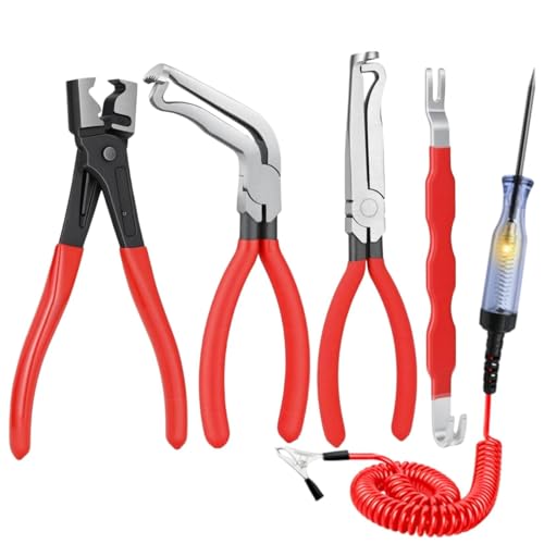 5-Piece Automotive Electrical Disconnect Pliers Set, 60° Angled Tool & Hose Clamp Pliers with 3-48V DC Circuit Test Light for Spark Plug, Ignition Coil, Fuel Line, MAF Sensor - size: 4 Pcs + 1 Test Light