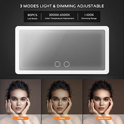 2PCS Car Sun Visor Vanity Mirror with 3 Light Modes & 80 LEDs, Rechargeable LED Cosmetic Makeup Mirror Essentials for Women, Dimmable Touch Control, Universal for Car Truck SUV | LED Cosmetic Makeup Mirror Essentials for Women, Dimmable Touch Control, Uni