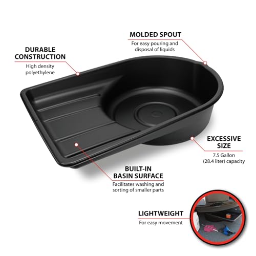 Performance Tool W4072 Black Extra Large Portable 7.5 Gallon Oil Drain Pan, (28.4 L) - style: 7.5 Gallon Plastic Oil Drain Pan