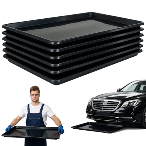 6 Pack Oil Drip Pan Heavy Duty, 35.2 x 23.4 Inch PP Plastic Oil Catch Pan, Waterproof Leak-Proof Reusable Drip Tray for Under Car Oil Changing, Garage Driveway & Home Appliance