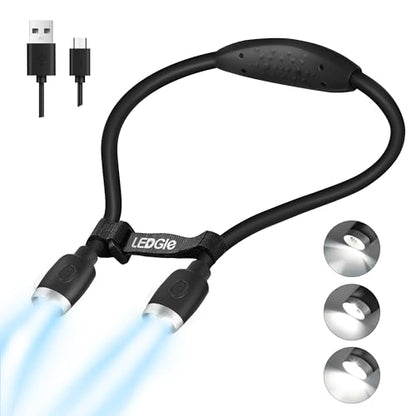 LEDGLE Updated Neck Light for Reading Books in Bed, LED Neck Lamp for Knitting with 1600K 3500K 6000KLighting + Flexible Comfortable Soft Silicone Arms, Perfect for Craft, Knitting, Repairing (Black) - style: Massage Particles- Black