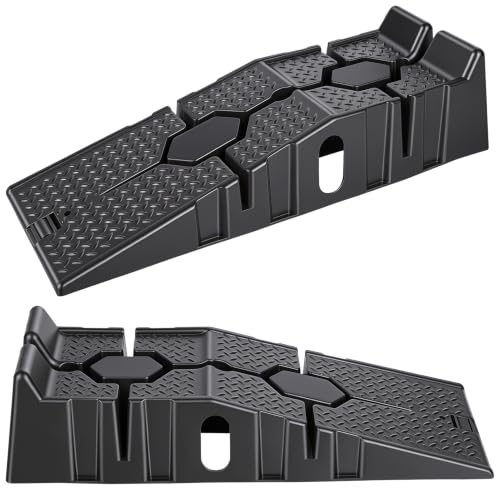 Car Ramps Set of 2, 5000 lb Capacity Low Profile Vehicle Service Ramps, 17 Degree Drive-On Incline with Non-Slip Tread and Rubber Blocks for Oil Changes, Garage Auto Repair Work Black