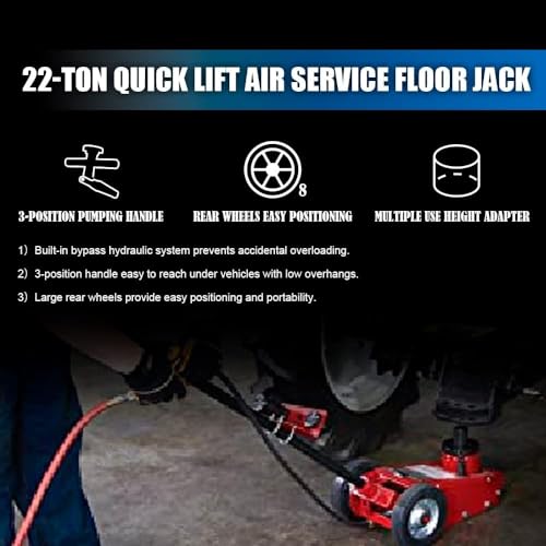 22 Ton Air Hydraulic Floor Jack Combo, Heavy-Duty Pneumatic Service Jack Set for Truck, SUV, Bus & Farm Equipment, Fast Lifting, Low Profile Air Jack for Shop & Garage
