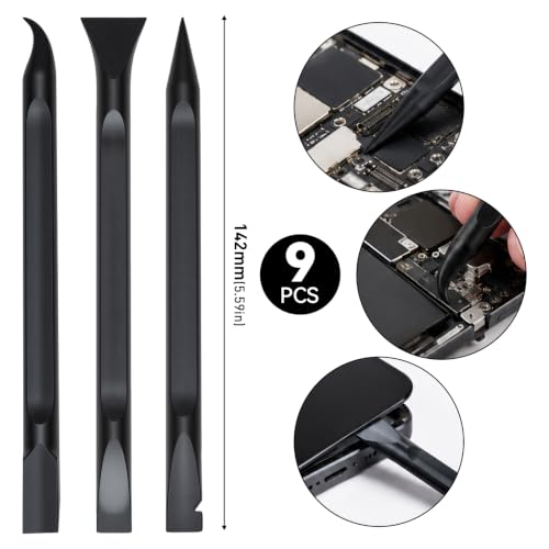 Car Detailing Pick Set 12 PCS Black Plastic Scraper Crevice Cleaning Tool | Automotive Interior Supplies, 9 Non Scratch Spudger Kits & 3 Wire Nylon Brass Brush Pack for Deep Automotive Gaps