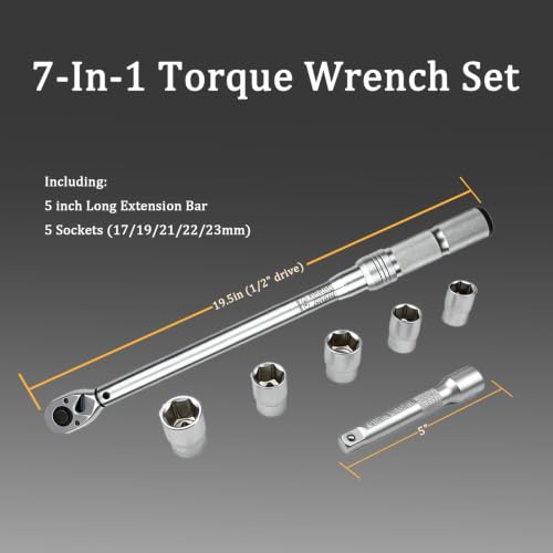 TYD 1/2 Inch Drive Click Torque Wrench Set, 30–210 Nm ±4% Precision | 72-Tooth Dual-Direction Ratchet, Includes 5 Sockets & 5" Extension Bar, Wheel Lug Torque Kit for Car SUV Pickup Truck Repair - style: TGZ-210 30-210N.m 1/2"