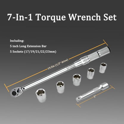TYD 1/2 Inch Drive Click Torque Wrench Set, 30–210 Nm ±4% Precision | 72-Tooth Dual-Direction Ratchet, Includes 5 Sockets & 5" Extension Bar, Wheel Lug Torque Kit for Car SUV Pickup Truck Repair - style: TGZ-210 30-210N.m 1/2"