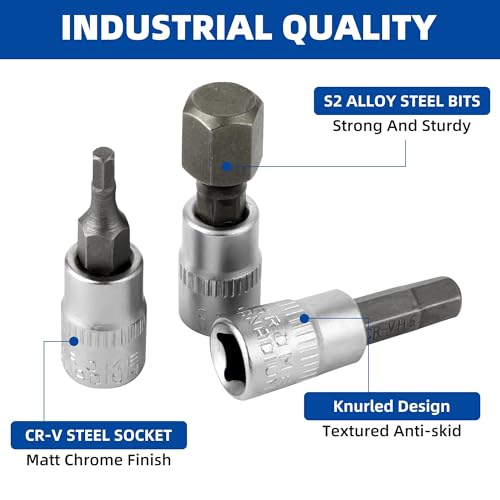 DAKCOS Hex Bit Socket Set 1/4" Drive 7 Pieces Allen Key Socket Set Metric 4mm - 12mm S2 Alloy Steel Bit and CR-V Drive Socket - style: 7PC 1/4"4-12MM
