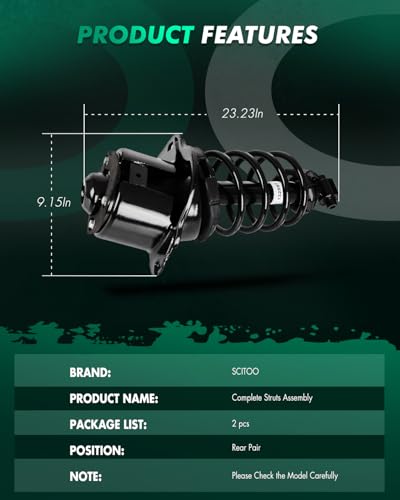SCITOO Rear Complete Struts Assembly Shock Absorber for Ford Taurus 2008-2009,for Mercury Sable 2008-2009 Automotive Replacement Struts 15041 15042 - Set of 2