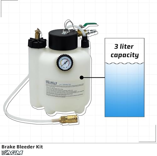 3L Capacity Professional Pressure Vacuum Brake Bleeder Kit - One Man Brake Bleeder Kit works w/ ABS, Air Compressors - Includes 1L Catch Bottle, Syringe, Filler Cap Wrench - Break In Kits for Vehicles
