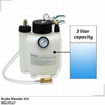3L Capacity Professional Pressure Vacuum Brake Bleeder Kit - One Man Brake Bleeder Kit works w/ ABS, Air Compressors - Includes 1L Catch Bottle, Syringe, Filler Cap Wrench - Break In Kits for Vehicles