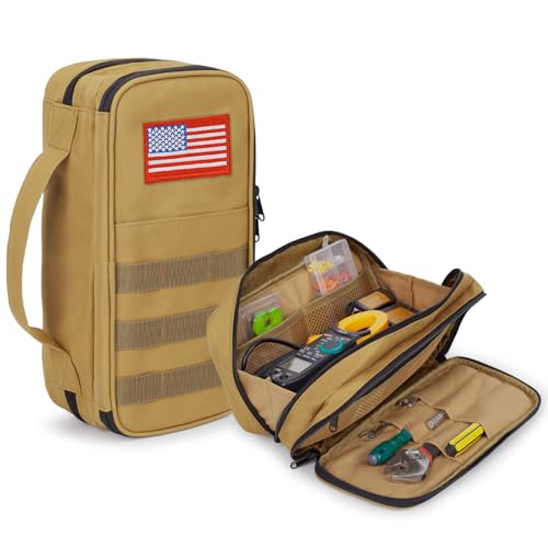 ATRIPACK Tactical Small Tool Bag for Repairmen,Multi-purpose Organiser Bag | Water Resistant Tool Pouch with Zipper Handle, Tool bags for men,Compact Tool Organiser for Repairmen, Carpenters,Handymen - color: Brown