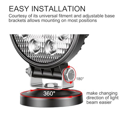 SKYWORLD Magnetic Mount LED Work Light, 2PCS 4 Inch 27W Round Flood Off Road Driving Fog Lamp 12V 24V with Portable Magnetic Base Holder for Truck Tractor Trailer Car Boat Engineering Vehicle - size: 2Pcs 4 Inch 27W Flood