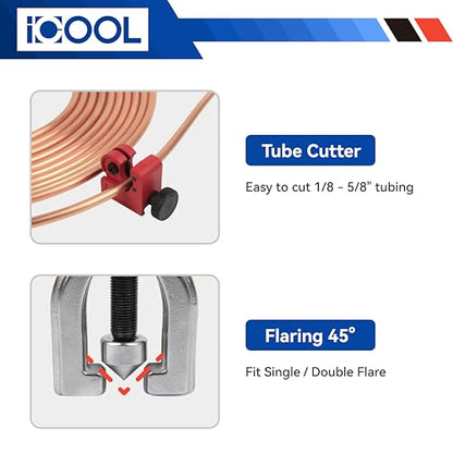 ICOOL 25 ft 3/16" Copper-Plated Brake Line Flaring Tool Kit with 20 Fittings and 4 Unions Brake Line Fittings, Brake Line Kit with Tube Bender and Reamer