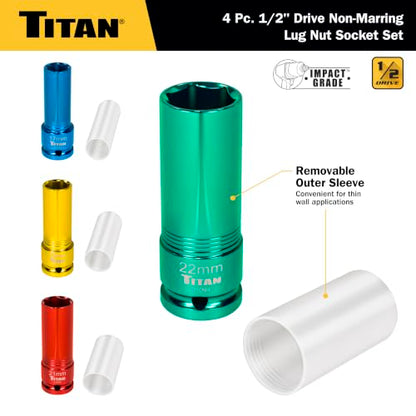 Titan 21095 4-Piece 1/2-Inch Drive Non-marring Impact Deep Lug Nut Socket Set - size: 4pc Set