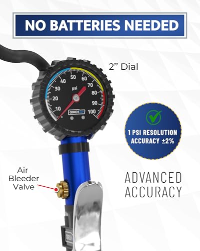 Presta Valve Adaptor Pump with Removable Schrader to Presta Valve Air Chuck – Accurate Bike Tire Inflator & Pressure Gauge for Air Compressor, 100 PSI - size: Presta & Schrader