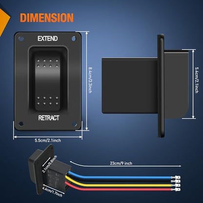 Nilight RV Electric Stabilizer Jack Switch Power Rocker Switches Extend Retract ON Off ON Momentary Waterproof with Harness for Trailer Boat Truck Linear Actuator - color: Momentary EXT RET Switch