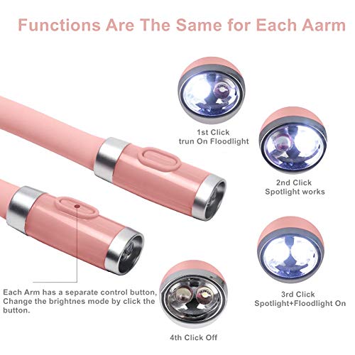 LED Neck Reading Light, Book Light for Reading in Bed,3 Brightness Levels， Rechargeable, Long Lasting, Perfect for Reading, Knitting, Camping, Repairing (Light Pink) - color: Light Pink