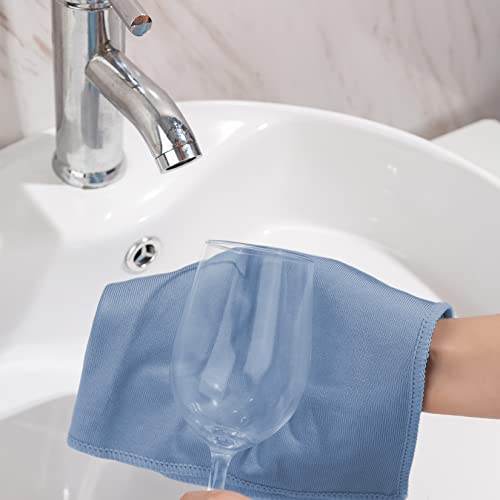 Puomue 6 Pack Microfiber Glass Cleaning Cloth, 16 Inch X 16 Inch, Lint Free Quickly Clean Window, Glasses, Windshields, Mirrors, and Stainless Steel, Dark Blue - color: Dark Blue