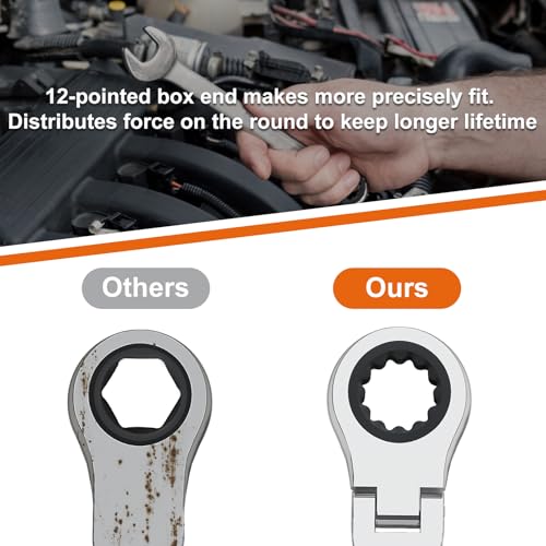 Egofine 3/4 Inch Ratchet Wrench Flex Head, Ratcheting Combination Wrench SAE, Industrial Grade Gear Spanner with 12 Point Box End, 72-Teeth Ratchet, Chrome Vanadium Steel - style: 3/4"