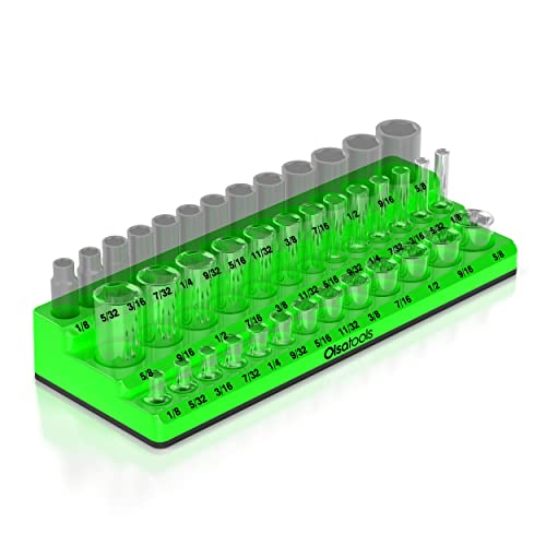 Magnetic Socket Organizer - 3 Rows, 1/4" Drive, SAE - color: Green, size: 1/4-Inch Drive, SAE
