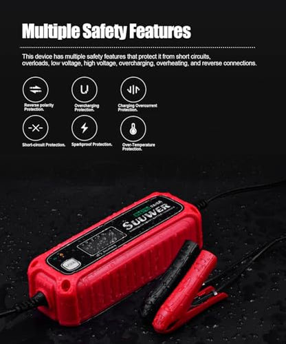 Suuwer Automatic Battery Charger, 6V 2A & 12V 2A/5A Digital Smart Battery Maintainer for Car, Motorcycle, ATV, Boat More