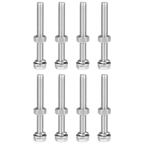 uxcell M6 x 55mm Hex Head Screws Bolts, Nuts, Flat & Lock Washers Kits, 304 Stainless Steel Fully Thread Hexagon Bolts 8 Sets - size: M6 x 55mm