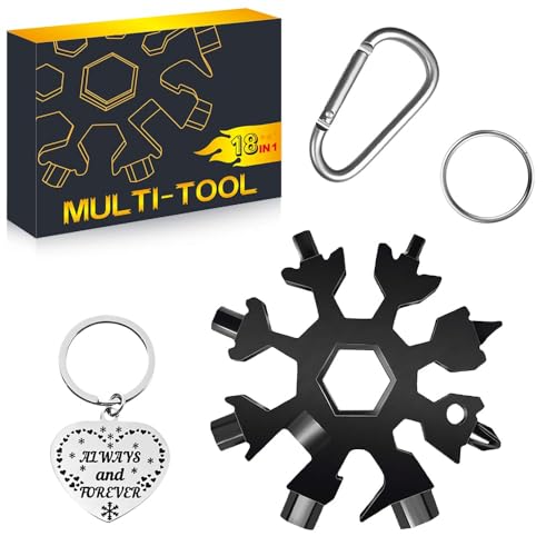 Stocking Stuffers for Adults Men Dad Gifts, Multi Tool 1 Pack 18 in 1 Black Snowflake Hand Tools Christmas Gifts for Men Dad Husband Outdoors Camping Portable Bottle Opener Flat Screwdriver Kit Wrench - color: Black