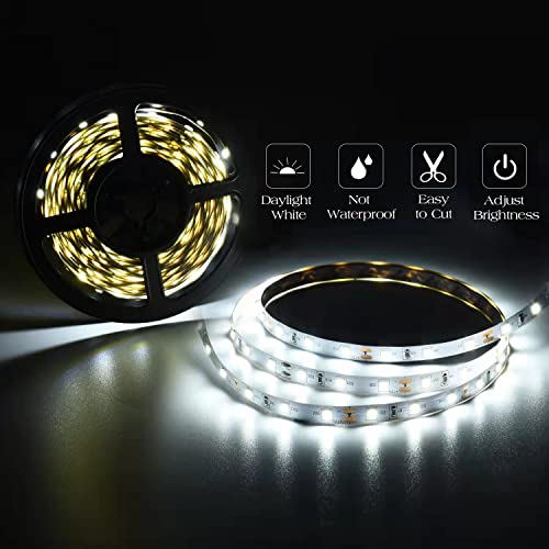 40ft Daylight White Led Strip Lights, 6000K 12V Dimmable Flexible Led Tape Light, Cuttable Led Lights Strip for Bedroom Christmas, Kitchen, Cabinet, Mirror, Not Waterproof - color: Daylight White Whit Adapter