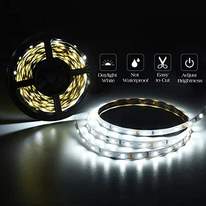40ft Daylight White Led Strip Lights, 6000K 12V Dimmable Flexible Led Tape Light, Cuttable Led Lights Strip for Bedroom Christmas, Kitchen, Cabinet, Mirror, Not Waterproof - color: Daylight White Whit Adapter