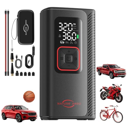 Dual Cylinder 6X Fast Tire Inflator Portable Air Compressor, 10400mAh Heavy Duty Air Pump with Pressure Gauge, 160PSI Portable Tire Pump for Car, SUV, Pickup Truck, Motorcycle, Bike, Ball
