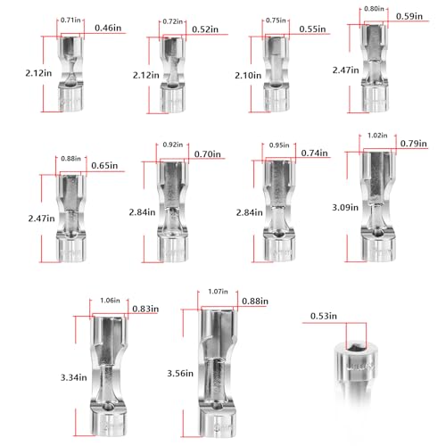 12030 Flare Nut Socket Set, 3/8" Square Drive Diesel Injector Fuel Line Socket Wrench Set, 10mm-19mm (10PCS)