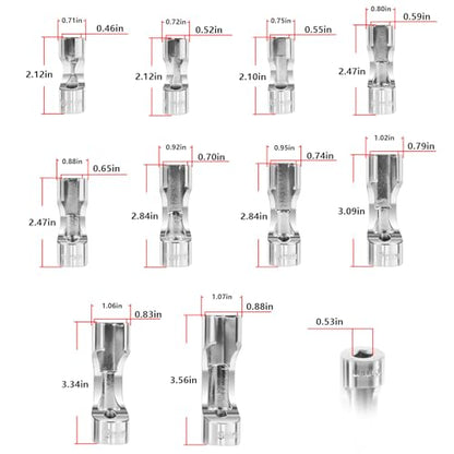 12030 Flare Nut Socket Set, 3/8" Square Drive Diesel Injector Fuel Line Socket Wrench Set, 10mm-19mm (10PCS)
