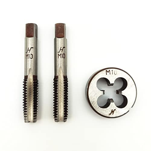 AtticZone M10 x 1.5 Metric Hand Thread Tap and Die Set, Right Hand 10 * 1.5, Alloy Tool Steel, 1 Taper Tap, 1 Plug Tap, 1 Round Die for Metal Working DIY Industrial - size: M10x1.5