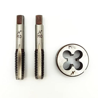 AtticZone M10 x 1.5 Metric Hand Thread Tap and Die Set, Right Hand 10 * 1.5, Alloy Tool Steel, 1 Taper Tap, 1 Plug Tap, 1 Round Die for Metal Working DIY Industrial - size: M10x1.5