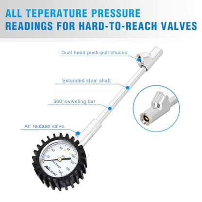 Nilight Tire Pressure Gauge 160PSI Heavy Duty Stainless Steel Dual Head Air Pressure Chucks ANSI B40.1 Certified Large 2" Dial Wheel Checker for Truck Semi Truck ATV Motorhome Cars & RV Accessories - color: Dual Head Tire Pressure Gauge