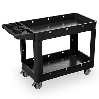 Our Modern Space Commercial Grade 2 Shelf Utility Cart with Wheels - Rolling Tool Trolley, Heavy Duty Service Push Cart for Business Warehouse Office Restaurants Ecommerce Garage