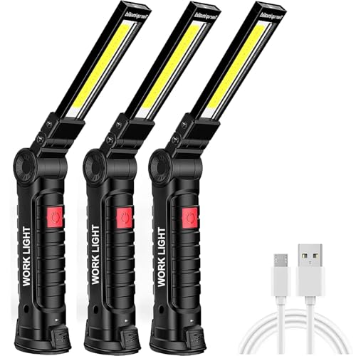 Tool Gifts for Men,Rechargeable LED Work Light with Magnetic Base and Hanging Hook,5 Modes Rechargeable Flashlights, 360°Rotate Mechanic Grill Light for Car Repair,Emergency,Workshop (Black 3PCS) - color: Black 3PCS