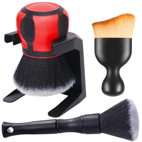 Car Ultra Soft Bristles Detailing Brushes, Curveball XL Synthetic Brushes, Interior Dusting Brush with Storage Rack, Automotive Detail Brush for Truck, SUV, RV, Cleaner for Door Panels- Red - color: Red