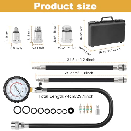Deluxe Compression Test kit, Compression Tester Gasoline Engines | Model 2506, for 10-18mm Spark Plugs, Comprehensive Set with Dual Scale Gauge and Robust Storage Caseblack - size: Deluxe Compression test kit