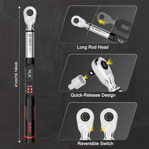 VANPO 3/8 Digital Angle Torque Wrench 2.2-44.2 Ft.lb, ±2% Accuracy | 3-60 Nm Electronic Torque Wrench, Buzzer LED Vibration Alarm, Perfect for Engine, Spark Plug, Carbon Fiber Bike & Motorcycle - size: 2.2-44.2 ft.lb/3-60 N.m (3/8-Inch)