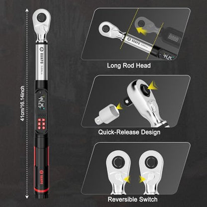 VANPO 3/8 Digital Angle Torque Wrench 2.2-44.2 Ft.lb, ±2% Accuracy | 3-60 Nm Electronic Torque Wrench, Buzzer LED Vibration Alarm, Perfect for Engine, Spark Plug, Carbon Fiber Bike & Motorcycle - size: 2.2-44.2 ft.lb/3-60 N.m (3/8-Inch)