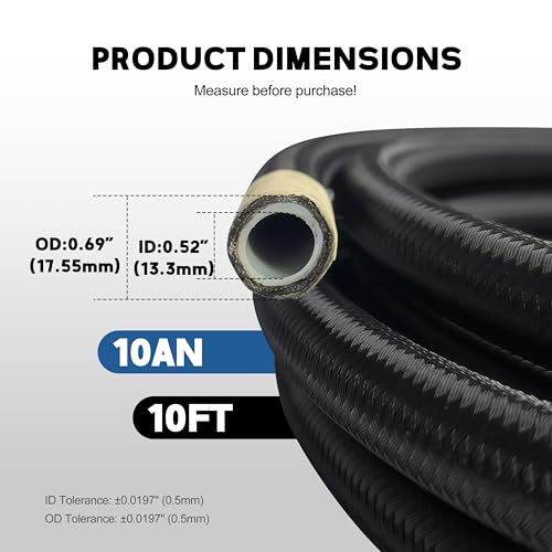 10AN PTFE Fuel Line Kit AN10 E85 Nylon Braided Fuel Hose Line 10FT with 8PCS Swivel Fuel Hose Fitting Adapter Fitting Kit - size: 10AN