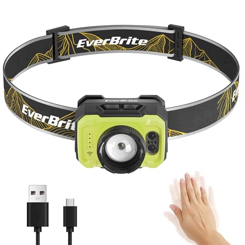 EverBrite 600LM Rechargeable Headlamp, Motion Sensor Head Lamp for Adults | Zoomable Beam, Motion Sensor, Memory Function, 600LM, Rechargeable, 75° Tilt, Spot & Floodlight, Camping, Work, Emergency - color: Lime Green