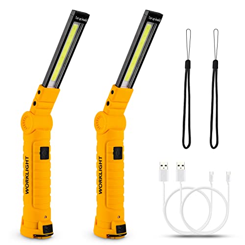 Lmaytech Tool Gifts for Men,Rechargeable LED Work Lights 2-Pack, Magnetic Base, Christmas Gifts for Him, Dad, Handyman - 5 Lighting Modes for Car Repair, Grill, Outdoor Use - color: Yellow, size: 2 Pack