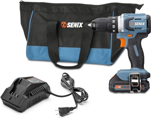 SENIX 20V Max Cordless Drill/Driver Set, Power Tool Kit with 2.0 Ah Batteries and Charger, Brushless Motor, 1/2-Inch, 2 Variable Speed, Soft Bag Included(PDDX2-M2) - style: Drill Set