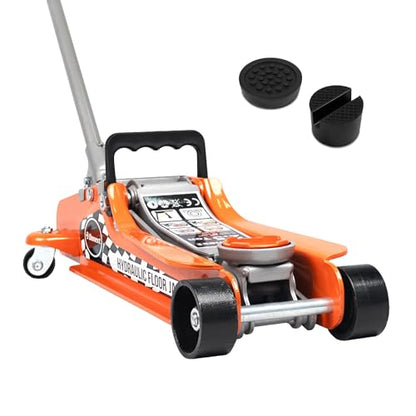 2.5 Ton Steel Floor Jack, Low Profile Hydraulic Racing Floor Jack, Heavy-Duty Racing Floor Jack with Single Piston Lift Pump, Lifting Range 3-3/8" - 14-15/16" - size: 2.5T Single Pump