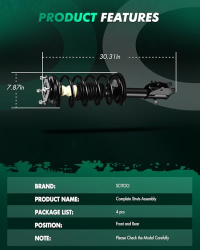 SCITOO - 2Pcs Front Complete Struts Spring Assembly + 2Pcs Rear Shock Absorbers Fits 2007-2012 for Mazda CX-7 Full Set Front Rear Complete Struts with 172494 349076 - Set of 4